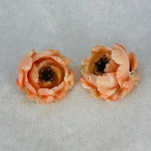 Vintage hand carved coral Earring jackets